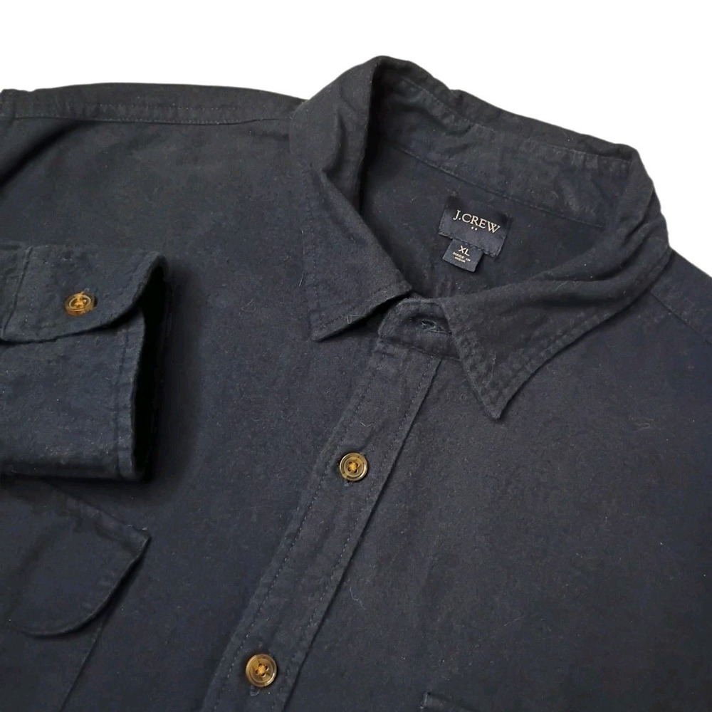 J. Crew Shirt Mens XL Blue Chamois‎ Work Shirt Double Flap Pockets Elbow Patches